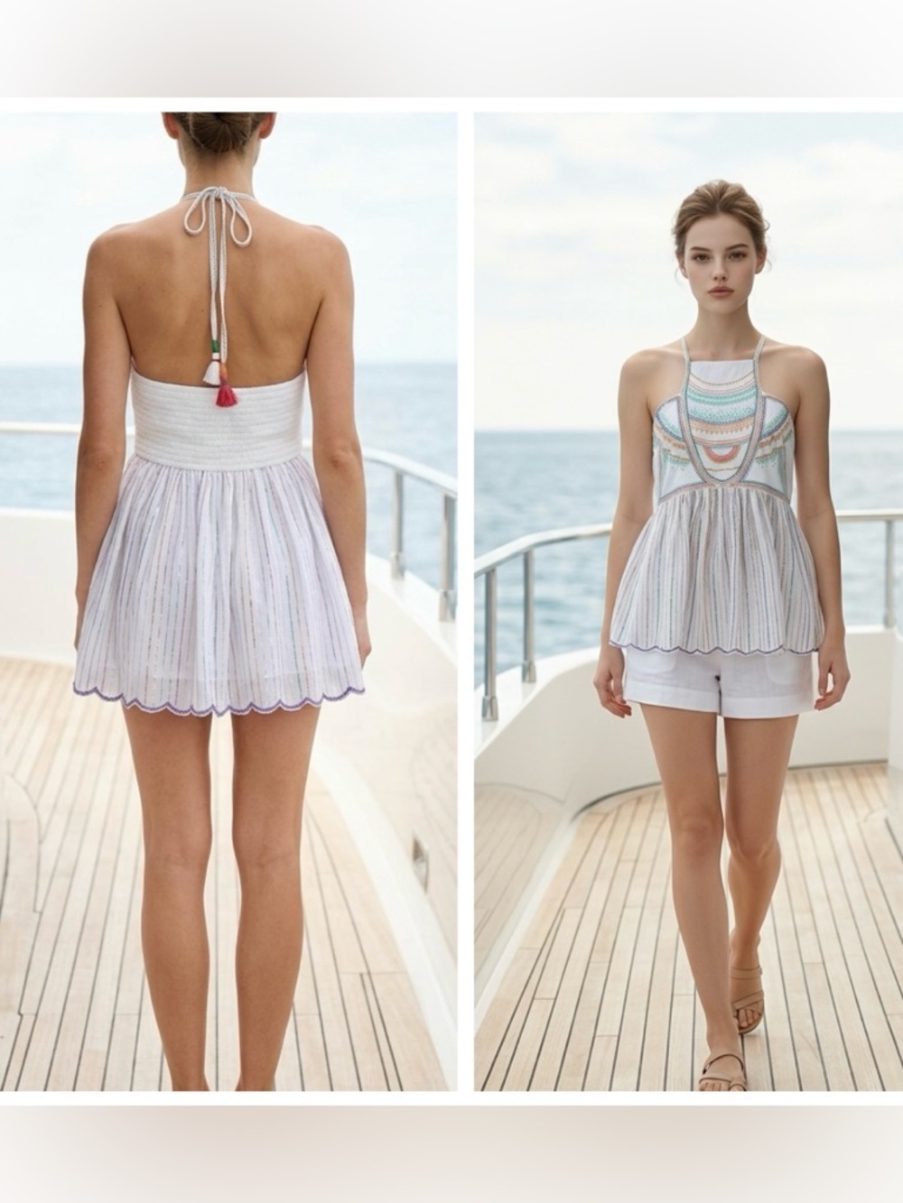 Anthro Floreat Wm Sz 8 Halter Peplum top Multicolor Embroidery Metallic accent